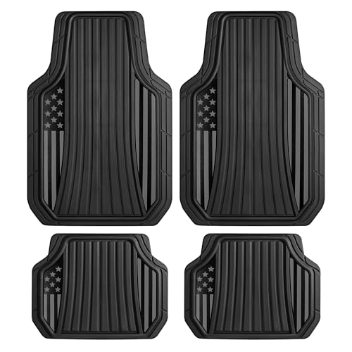Image of MotorTrend Black Flag Rubber Floor Mats - All Weather Car Mats with American Flag Stars & Stripes Design, Heavy-Duty Automotive Floor Mats for Cars, SUVs & Trucks Black /Grey