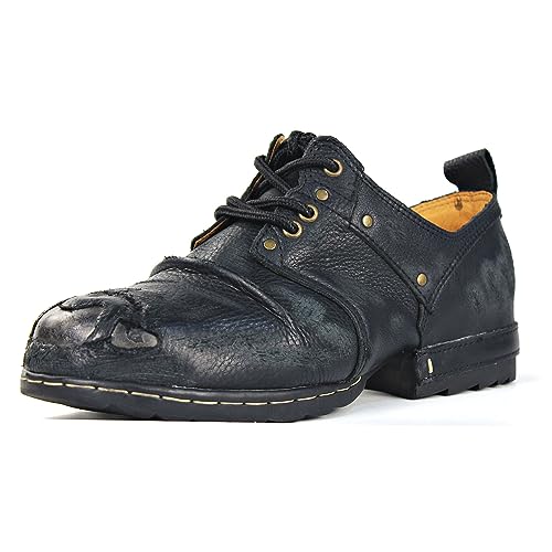 Image of OSSTONE Moto Boots for Men Fashion lace-up Leather Chukka Boots Casual Shoes Metal Cleats OS-6015-3-A-US-R Metal Black