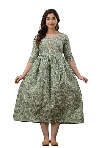Image of The Moon Star Women's Cotton Floral Printed Anarkali Maternity Feeding Kurti | Breastfeeding Dress for Mothers | Zipper Feeding Kurti, Nursing Kurti, Comfortable and Trendy Maternity Wear
