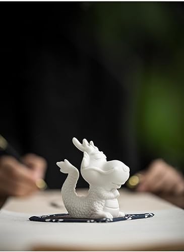 Miniatura 7 de Hecho a mano de té mascota dragón divertido lindo estatua de cerámica blanca Kung Fu bandeja de té decoración regalo para amantes del té, escritorio