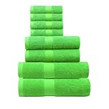 BY LORA Lime Green 8 Piece Cotton Towel Set, Pure Cotton, 2 Bath 2 Hand 4 Washcloths, Soft Absorbent Blank Towels for Bathroom Bright Spring Kids Embroidery
