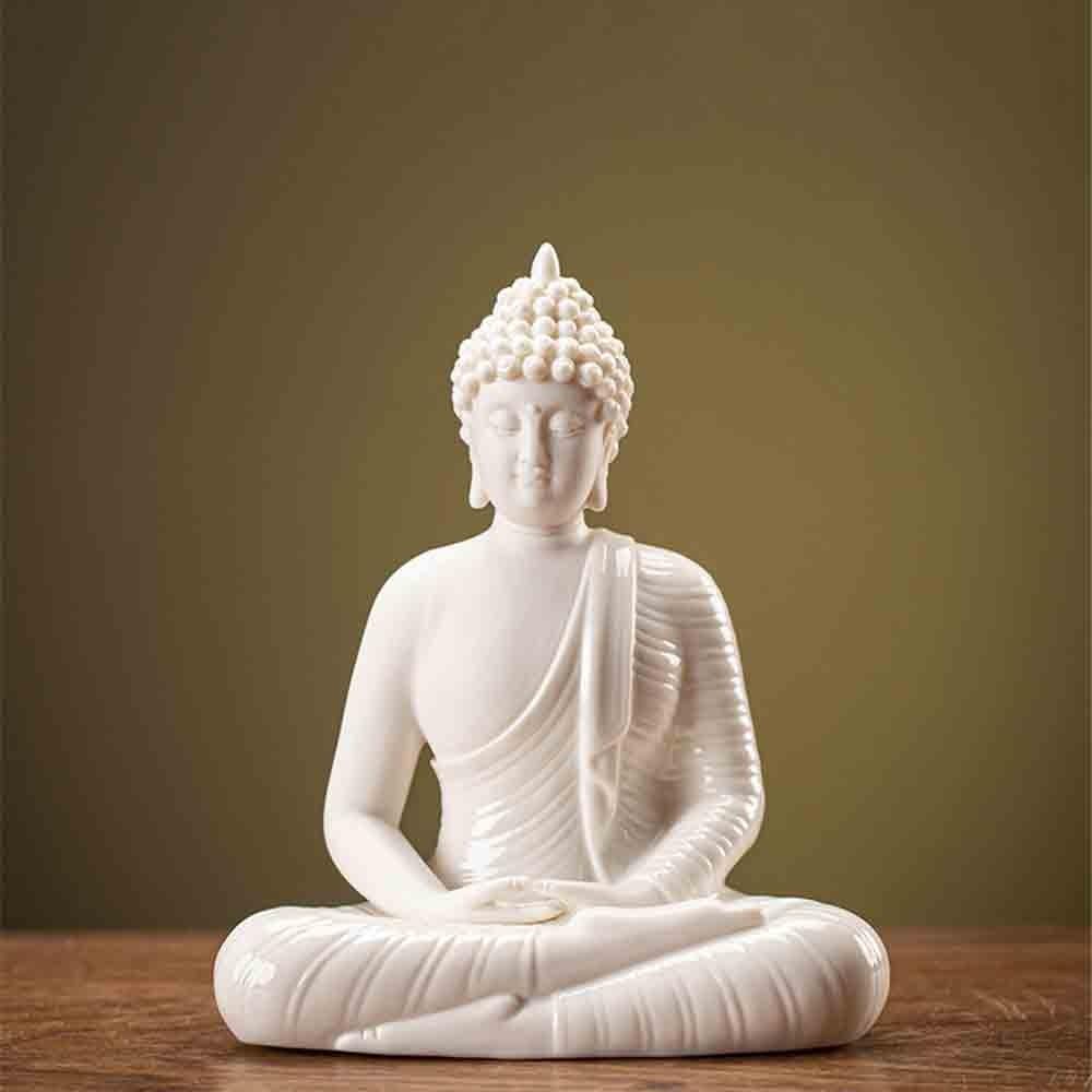 Estatua de Feng Shui Estatua de Buda de cerámica Adorno de Escritorio Oficina Sala de Estar Adorno de Feng Shui con círculo de luz roja Figura de la Suerte de la Riqueza