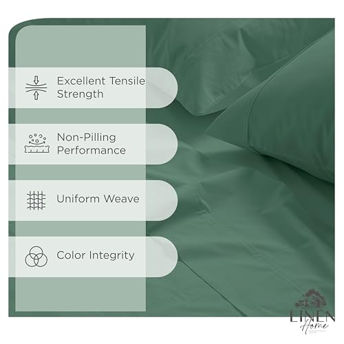 Image of Linen Home 2-Pack Queen Sheet Set, 100% Cotton Percale Bedding, 8-Piece Value Bundle, Deep Pocket Cooling Bed Sheets for Hot Sleepers, Breathable & Crisp Hotel Quality, Long-Staple Cotton Frosty Green