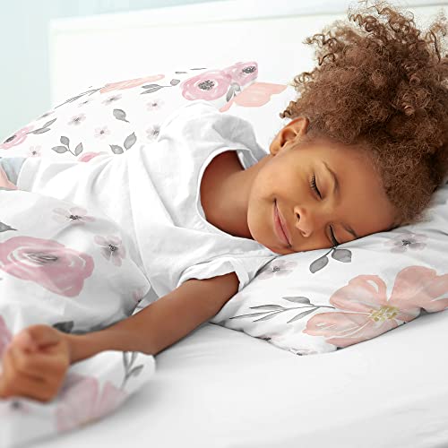 Image of Sweet Jojo Designs 3-Piece Queen Comforter Set (Pink /Grey Boho Floral) for Girls, Kids, Teen, Adult Bed Room incl. Full Size Bedding Sets & Sham (Watercolor, Flower, Elegant Rose, Farmhouse, Nature)