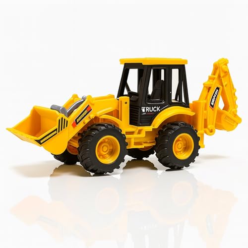 Image of WISHKEY 2-in-1 Friction Powered Bulldozer Truck JCB Excavator Toy Go Construction Vehicle with 180 Rotatable Shovel Big Rubber Wheels Heavy Duty Unbreakable Engineering Car for Kids