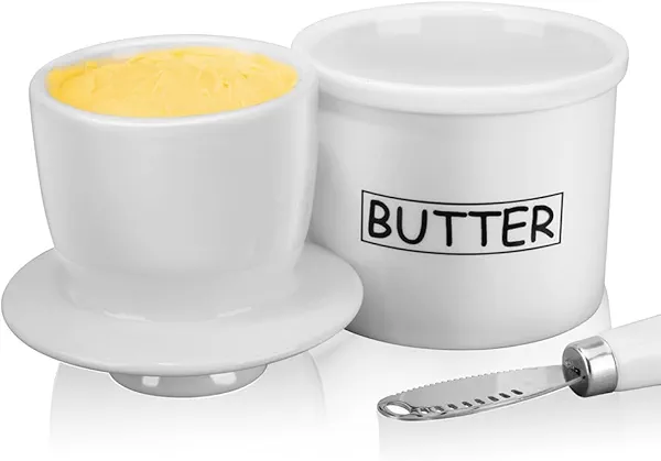 French Butter Crock, Butter Dish with Knife for Soft Butter-No more Hard Butter Anymore for Gift