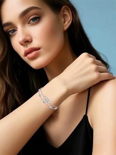 Image of Dorunmo 925 Sterling Silver Infinity Heart Birthstone Anklet Bracelets for Women Best Mother's Day Birthday Jewelry for Wife Girlfriend Mom Her