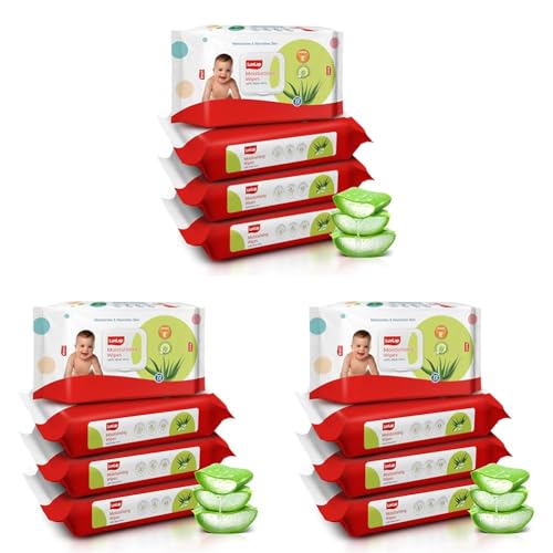 Image of LuvLap Moisturising Wet Wipes with Lid for Baby Skin, Enriched with Aloe Vera, Vitamin E & Chamomile Extract, pH Balanced, Dermatologically Safe, Paraben & Sulphate Free, 72 Wipes, Pack of 12