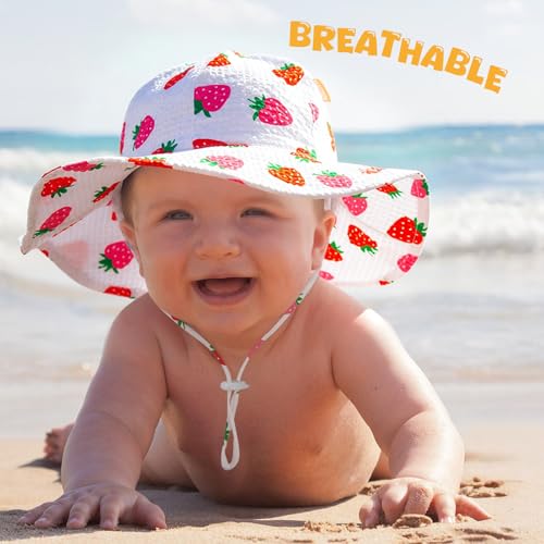 Image of HONGTEYA Baby Sun Hat Toddler Girl Beach Hat Sun Protection Adjustable Outdoor Summer Wide Brim Bucket Hat for Infant Kids