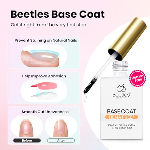 Image of Beetles HEMA Free & TPO Free Gel Base and Top Coat Set - No Wipe Top Coat, Soak Off UV LED Gel Polish Foundation Kit for Long Lasting High Gloss Manicure