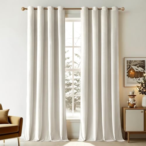 2X Cortinas de Salon Terciopelo Opaca con Ojales, 2 Piezas 140x260cm (An x Al), Suave Cortina Moderna Ventana Habitación Invierno y Verano (Blanco)
