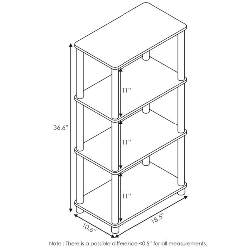 Image of Furinno Turn-N-Tube No Tool 4-Tier Storage Shelf, Narrow, French Oak Grey /Black