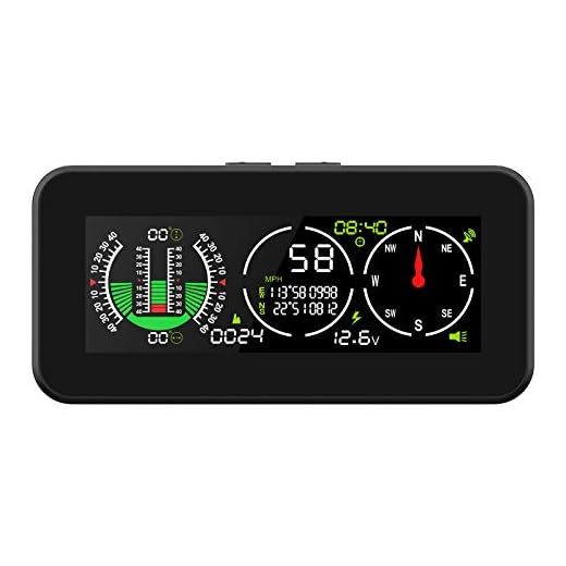 Car Inclinometer Level Tilt Meter, Digital HUD GPS Speed Slope Meter, Real-timie Speed, Vehicle tilt/Pitch Angle, Battery Voltage with HD LCD Display for 12V Off-Road Vehicle