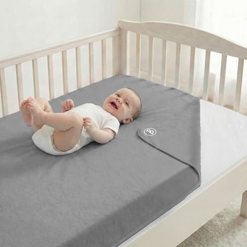 Image of Btag Baby Waterproof, Super Soft Fast Drying Mattress Protector | Extra Absorbent, Anti-Itching Sheet for New Born,Toddler (Size 140x210 cm, Pack of 1, Grey)