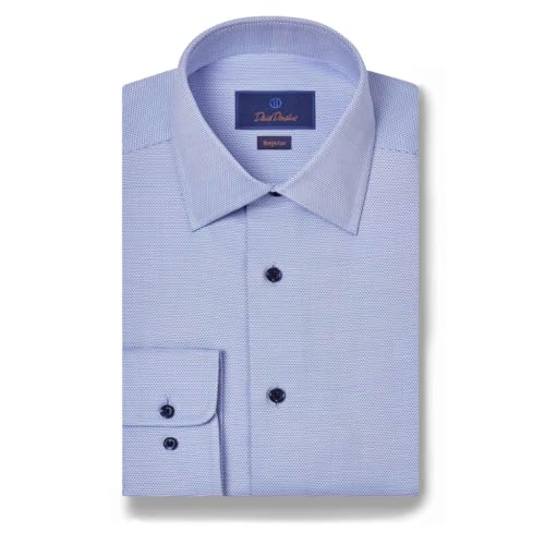 Men's Regular Fit Blue Micro Dobby Weave Dress Shirt