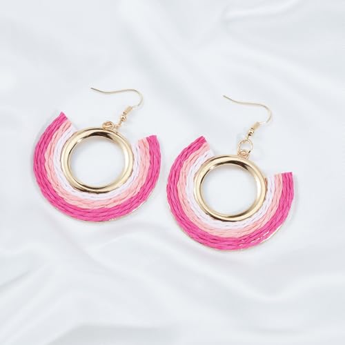 Image of Ladies Handmade Rattan Earring - Tassel A Type Straw Wicker Earrings Bohemian Geometry Earring Circle Pie Shape Earrings