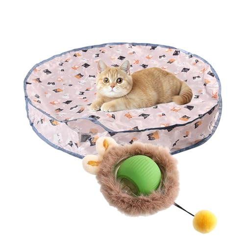 猫のインタラクティブなおもちゃ - ハンティングセルフプレイのためのキッテンエンリッチメントおもちゃ|ポーチの自動ランダムローリングボール子猫のおもちゃ|屋内猫の隠れ家大人、USB充電式、穴マットマウスcatc