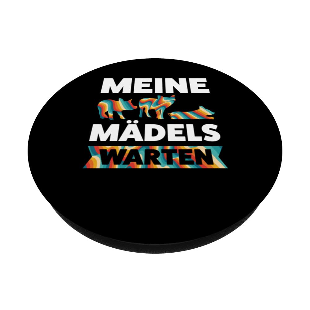 meine Mädels warten pigs PopSockets Swappable PopGrip, Black - Image 2