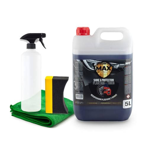 MAX DETAIL-LAB - Shine & Protection 5L - Renovador Plasticos Coche, Restaurador Hidratador Abrillantador Neumaticos Gomas, Reparador Rejuvenecedor Kit Limpieza Detailing Car Profesional Moto, 5 Litros