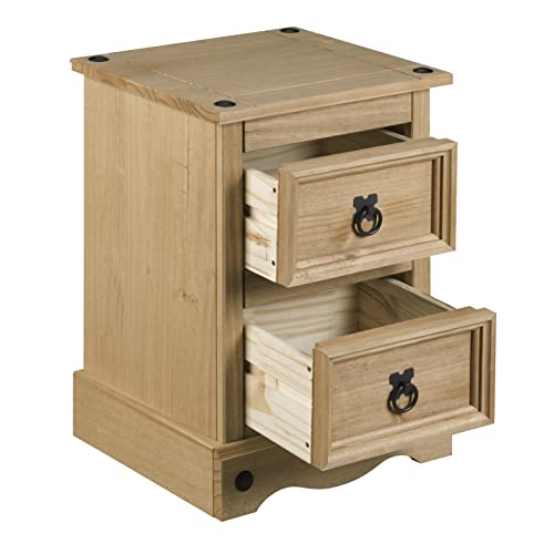 Corona Bedside Table 2 Drawer Mexican Solid Waxed Pine BigaMart