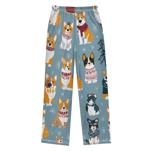Corgi Dogs Winter Snow Boys Long Pants Soft Trousers Elastic Waist Kids Lounge Bottoms with Pockets S-XL2