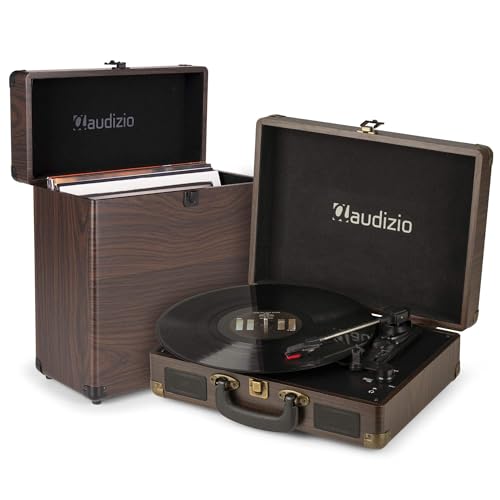 Audizio RP114W Tocadiscos Retro con Altavoces estéreo Integrados, 33/45/78 RPM, digitalización a MP3, Salida Auriculares, Incluye Estuche RC32 para 35 Discos Vinilo