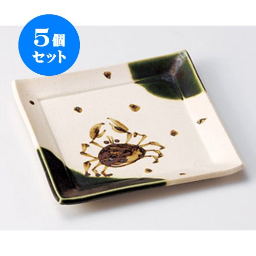 Amazon.co.jp: 5個セット 正角皿(小) 織部かに絵6.0正角皿 [18.6×18.6