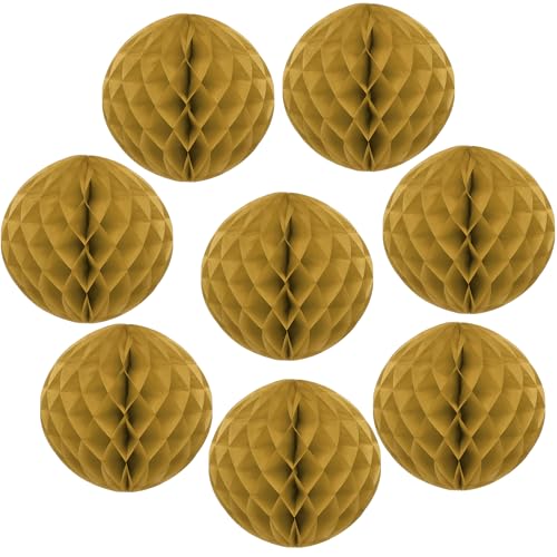 Image of sourcing map 8 Pcs Honeycomb Balls, 6" Dia Honeycomb Flower Paper Pom Poms Paper Flowers Crafts for DIY Crafting Home Decor Birthday Christmas Party, Gold
