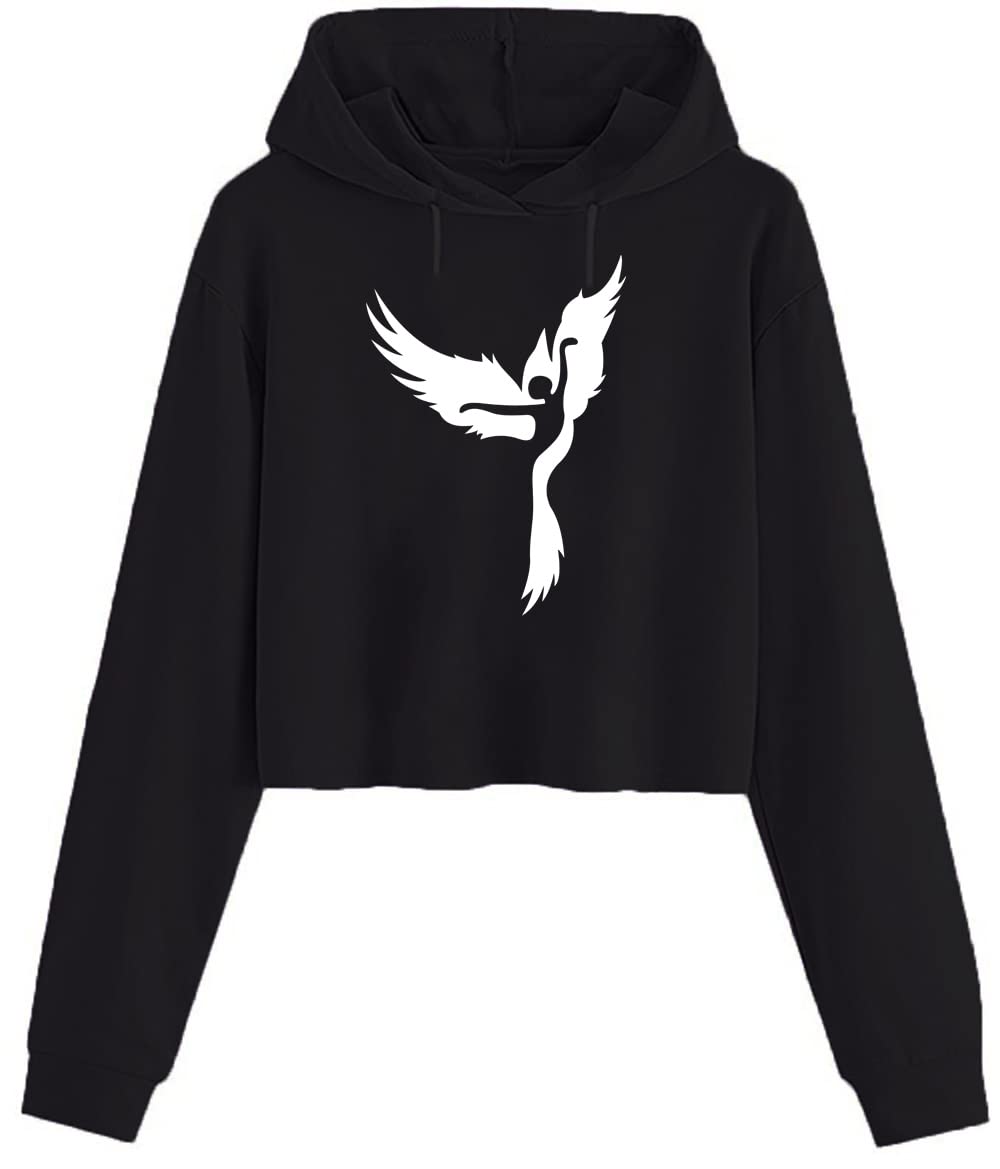 tailed beast Women's Cotton Hooded Neck Sweatshirt (BlackCropHoodDancing girl-L_Black_L)-picture-41
