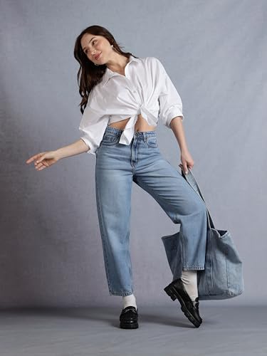 Image of INKD Women's Barrel Fit Jeans - 100% Cotton | High- Rise | Comfortable Fit | Casual Denims | Jeans for Women | Mom Fit Jean | Ankle Length Jean (Available in Plus Sizes)
