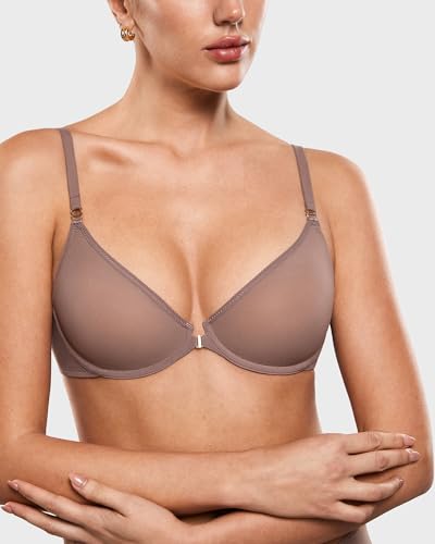 Image of INLYRIC Women's Front Closure Mesh Bra No Padding Demi