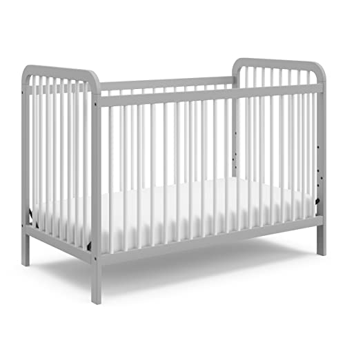 Image of Storkcraft Pasadena 3-in-1 Convertible Crib (Pebble Gray /White) - GREENGUARD Gold Certified, Converts to Daybed and Toddler Bed, Fits Standard Full-Size Crib Mattress, Adjustable Mattress Height