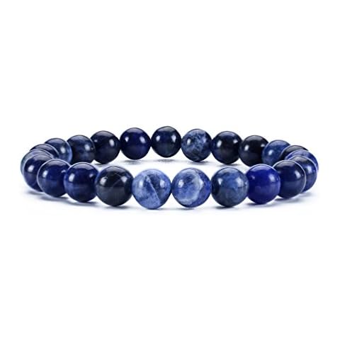 Cherry Tree Collection - Small, Medium, Large Sizes - Gemstone Beaded Bracelets For Women and Men - 8mm Round Beads (Sodalite - Small) Cover