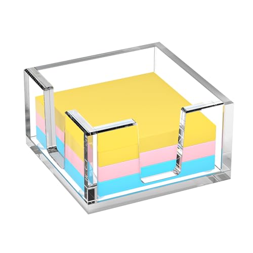 BOSSCASA Acrylic Sticky Note Holder, Self-Stick Note Pad Holder W/O Pads - Note Dispenser Memo Pad Holder Desk Organizer for School Office Home (3''x3'' Clear)