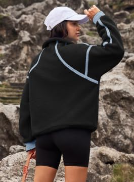 Yanekop Womens Quarter Zip Pullover Sherpa Fleece Jacket Oversized Zip Up Sweatshirt Half Zip Pullover Fuzzy Outerwear - Image 6