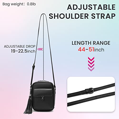 Keyli Double Zipper Crossbody Cell Phone Purse Fashion Lightweight Waterproof Leather Crossbody Bag For Women Anti-Theft Mini Travel Messenger Shoulder Handbag Wallet With Tassel Black #TOP5