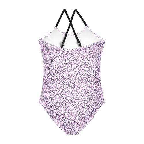 senya Girls Swimsuits One-Piece Swimwear Tie Bathing Suit Beach Summer Round Neck 5-6T Purple Leopard Pattern2