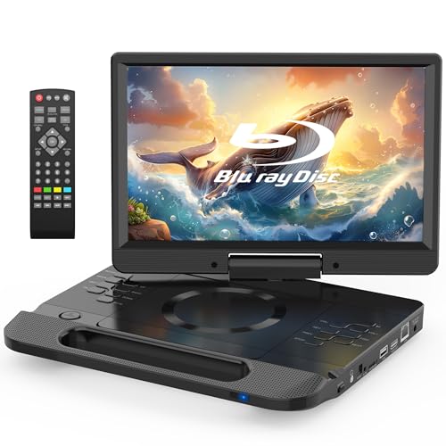 FANGOR 13.3 Portable Blu-ray Player 12 Full HD Rotating Screen Built-in Rechargeable Battery with Remote HDMI Output & AV Input USB/Micro SD Playback Last Memory