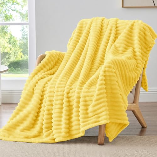 Image of BEDELITE Ribbed Twin Blanket for Couch & Bed, Custard Yellow, 60 inchx80 inch | Ultra-Soft Plush Fleece, Cozy, Warm Yet Lightweight, Ribbed Texture, Home Decor, Machine Washable, Giftable, All-Season Use