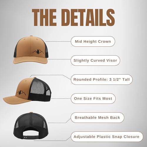 Image of LINDO Trucker Hat [ Great Outdoors Design ] for Men and Women: Mid Profile Cap with Breathable Mesh Back and Adjustable Snap
