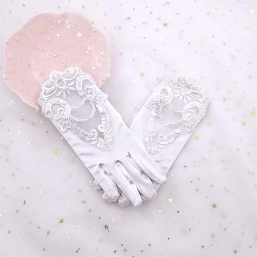 Lace Gloves for Girls Tea Party Formal Princess Dressing Gloves for Wedding Pageant Cosplay (White)4