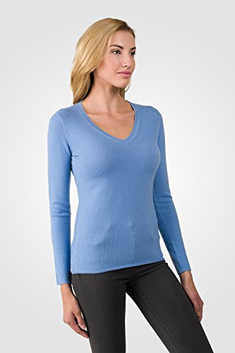 Image of JENNIE LIU Women's 100% Pure Cashmere Long Sleeve Pullover V Neck Sweater