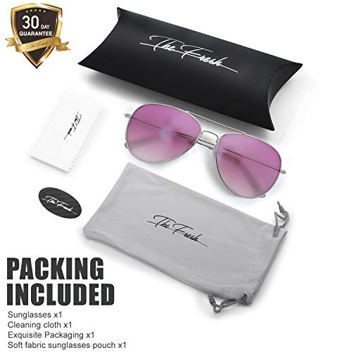 Image of The Fresh Classic Aviator Sunglasses for Men Women, Metal Frame Mirror Lens, Pilot Style, Includes Cleaning Cloth, Pouch