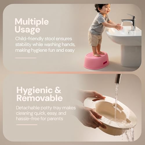 Image of Baybee 3 in 1 Baby Potty Training Seat for Kids 1-5 Years | Toddler Baby Potty Seat Chair with Removable Tray & Anti Slip Base | Portable Toilet Training Potty Seat with Step Stool for kids (Pink)