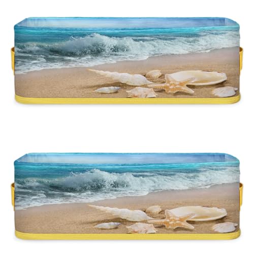 Starfish Beach Seashells Bathroom Storage Basket Waterproof Foldable Storage Bins with Handles Decorative Toilet Paper Storage Basket for Organizing for House Bathroom Toiletries Set of 2