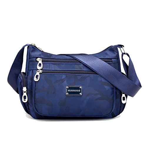 Howoo Nylon Décontractée Mode Multi-Poches Sac d'épaule Sac à Main Messager Sac bandoulière Voyage Bourse pour Femmes/Filles Bleu Camo