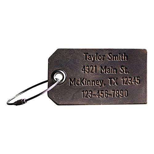 Ox & Pine Handmade Personalized Leather Luggage Tags - 100% Full-Grain Leather (Dark Brown, Rustic Brown, Saddle Tan, Rustic Gray, or Black) 3.5" x 2" (Rustic Brown)