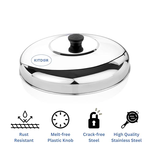 Image of Glossy Steel Lid for tawa | Melt-Free with a Good Grip for Dosa lid also for Kadai and Other Utensils | Round, Rust Resistant Steel (Dome Lid, Regular)