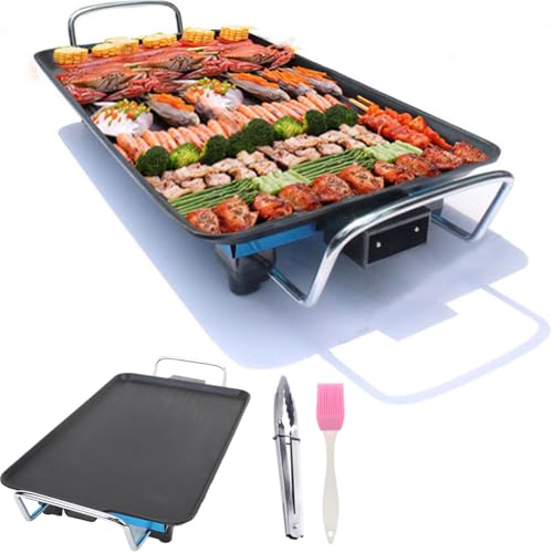 Electric Grill Plate, 1500W Teppanyaki Griddle with Adjustable Thermostat, Large Non-Stick Tabletop Griddle for Family Parties and Camping, 40cm x 24cm.