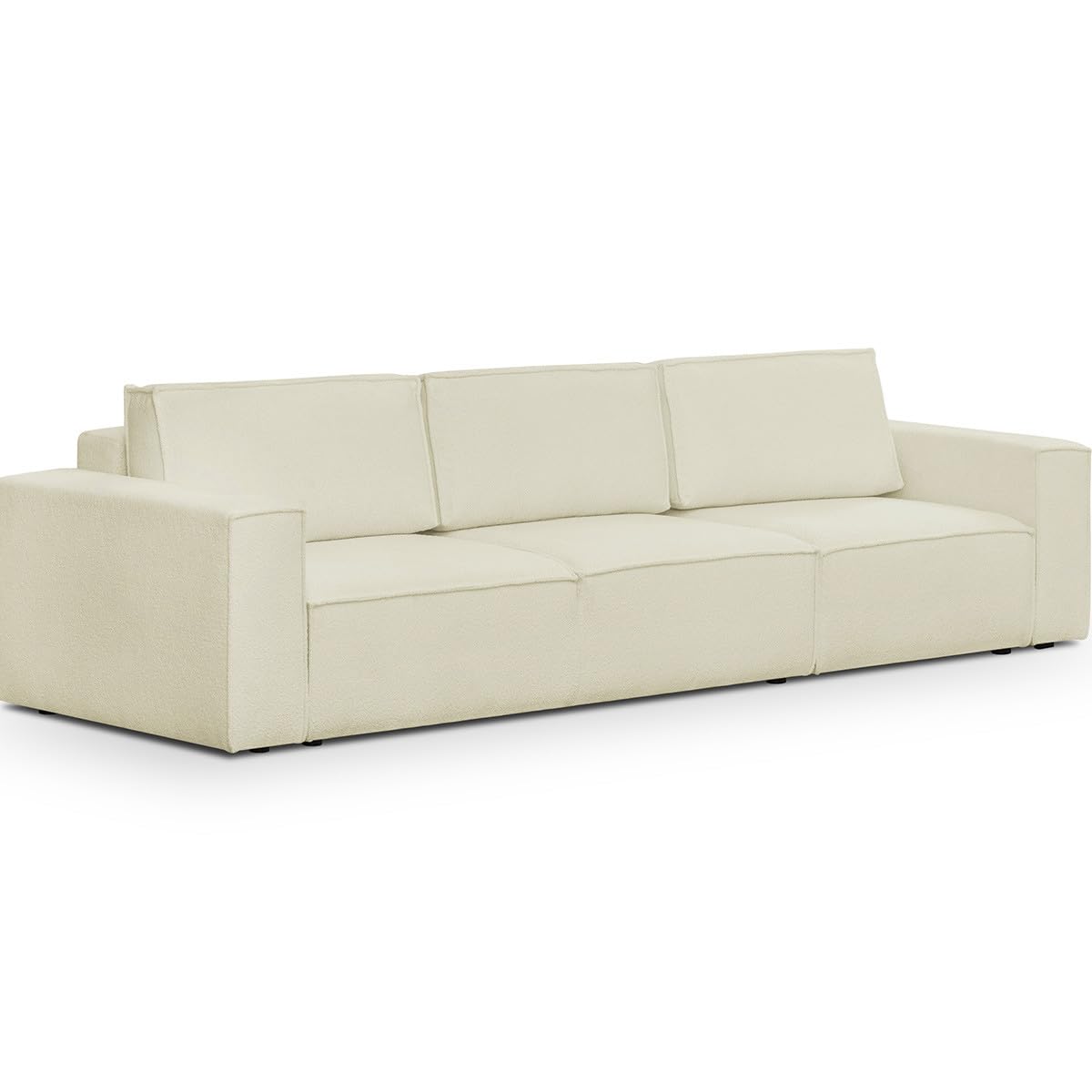 HOMIFAB Canapé Convertible 5 Places Harper Mod Tissu Bouclé Écru 332x101x84 cm Coffre Rangement
